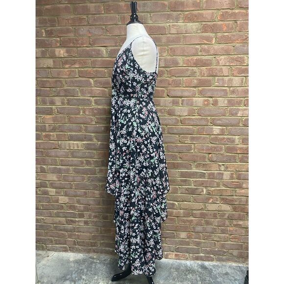 Fanco Black Floral Spaghetti Strap Asymmetrical Dress Size Medium NWT - Picture 4 of 9
